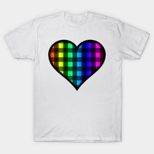 Black and Rainbow Buffalo Plaid Heart T-Shirt